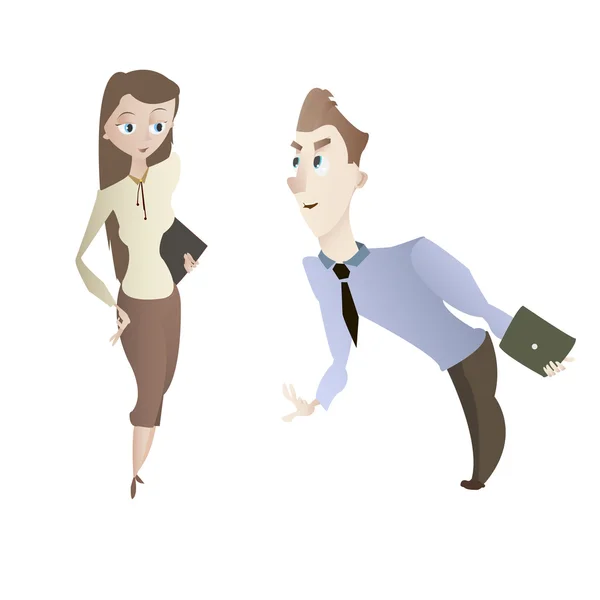 Cartoon young business woman and man office characters vector il — Stock Vector