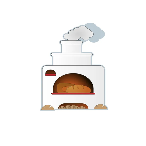 Cartoon hand drawn russian oven with bread vector illustration. — Stock Vector