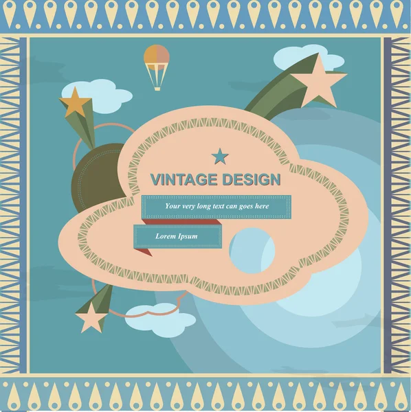 Marco de diseño retro vintage y cubierta con cielo, nubes y estrellas — Vector de stock