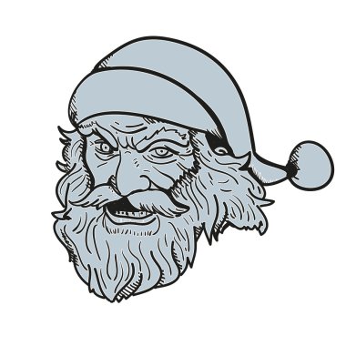 Vektör çizim acımasız Santa yüz el çekilmiş