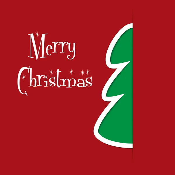 Feliz Natal cartão de saudação com árvore e corte de papel efeito vec — Vetor de Stock