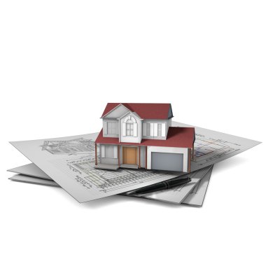 üç boyutlu ev beyaz bitti izole bir mimari çizim