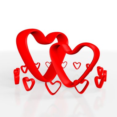 Üç boyutlu kalpler çifti ve beyaz bir kupa yüzüğü