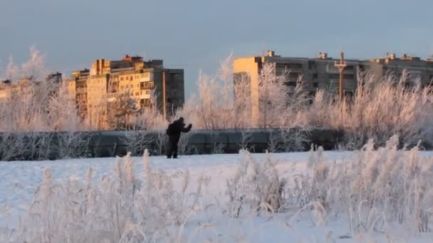 Die Leute fahren Ski. — Stockvideo