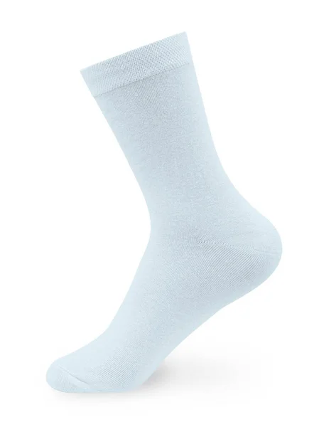 Απομονωμένη Μακριά Μπλε Κάλτσα Αόρατο Πόδι Μανεκέν Λευκό Φόντο Πλευρά — Φωτογραφία Αρχείου