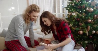 Sevgi dolu, mutlu, beyaz bir koca, sevgili güzel karısına Noel hediyesi verirken, yılbaşı ağacının yanında, evinde oturuyor. Kadın şaşırmış bir ifadeyle geldi. Konsepti sunar