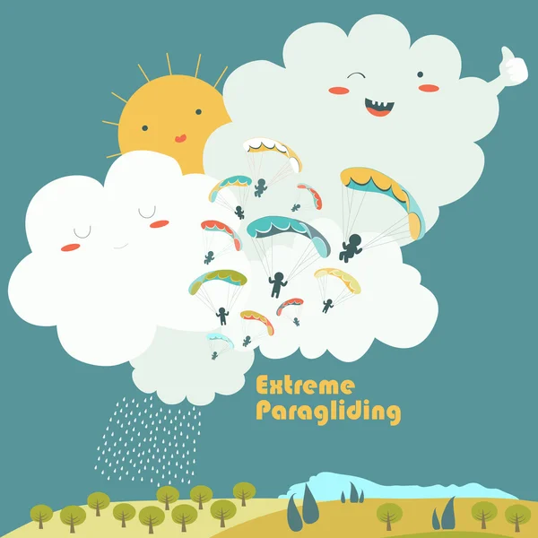 Paragliders on sky — Stock Vector