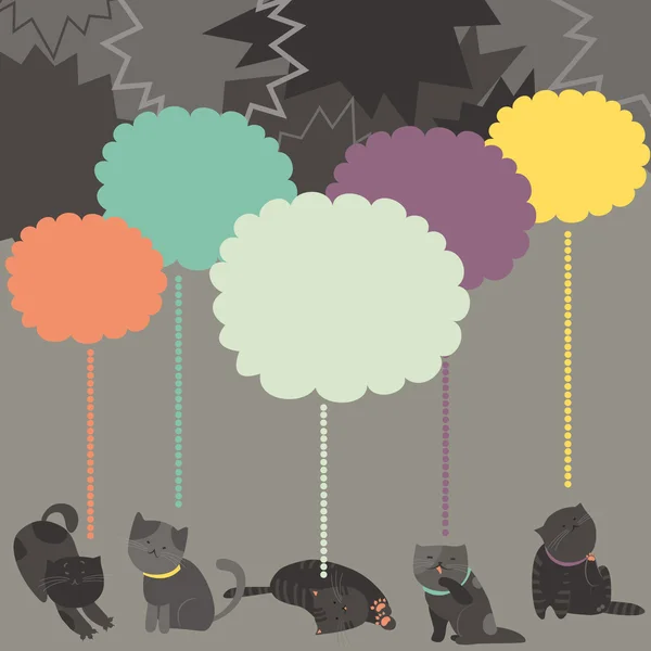 Monochroom katten met kleur tekstballon — Stockvector