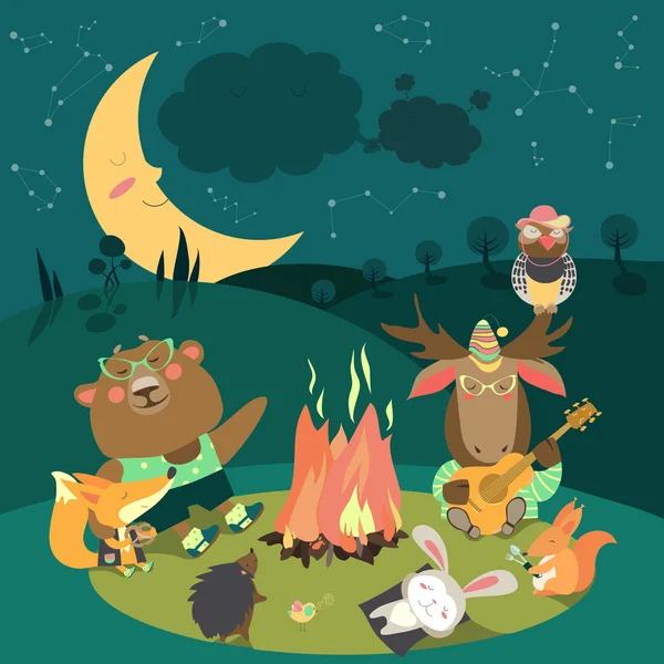 动物围篝火休息 — 图库矢量图片