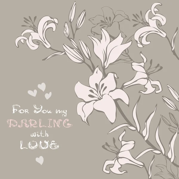 Carte de voeux ou d'invitation avec bouquet fleur de lys — Image vectorielle