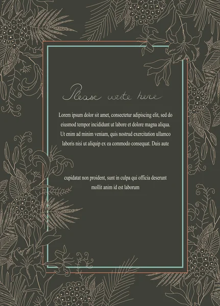 Cartão de saudação com moldura de flores — Vetor de Stock