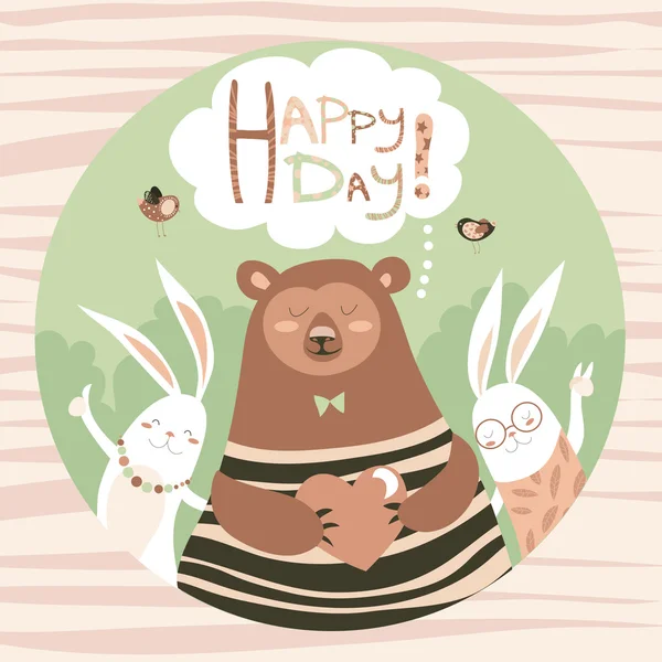 Cute bear and bunny friends — Stock Vector