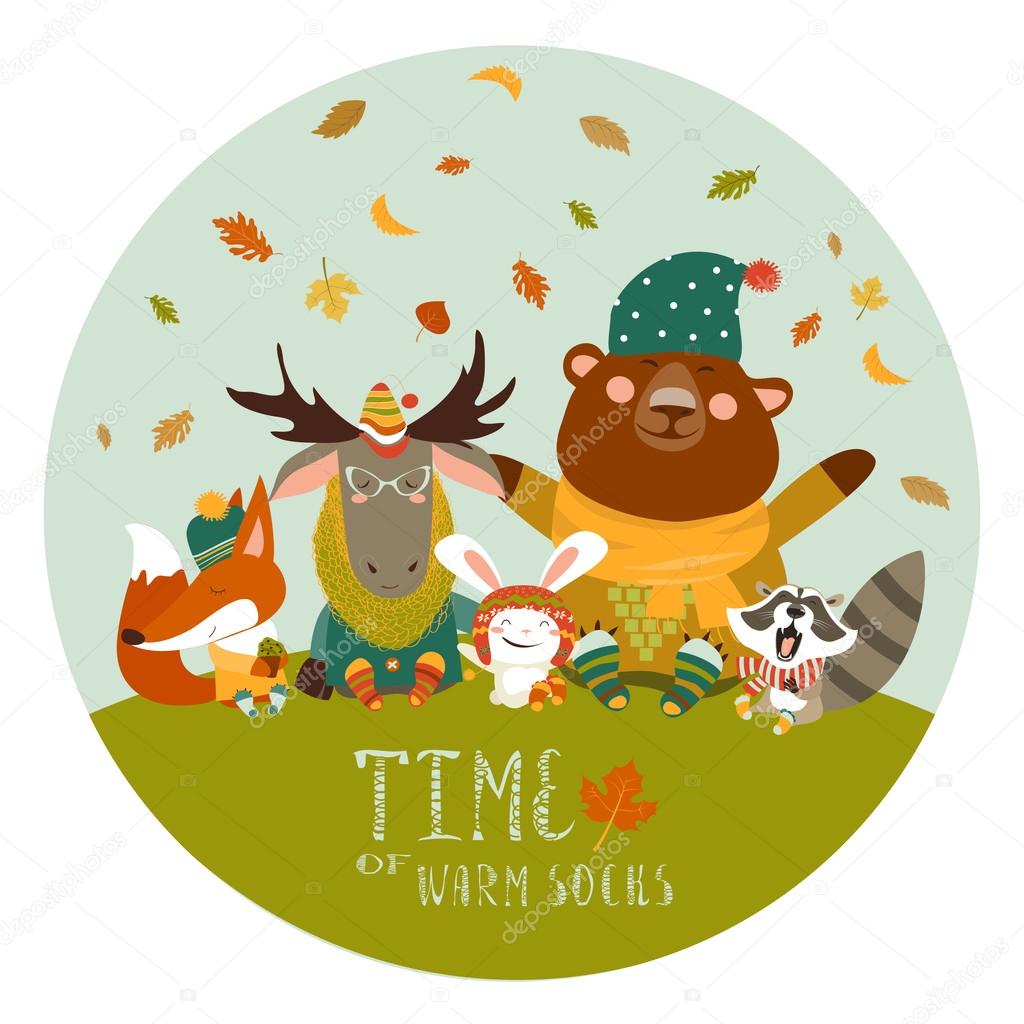 Happy animals meeting autumn Stock Vector Image by ©masastarus #113128444 Happy animals meeting autumn Stock Vector Image by ©masastarus #113128444