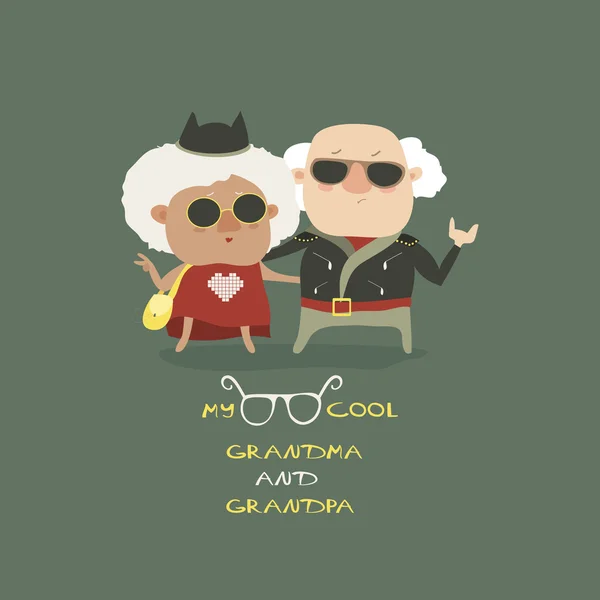 Nenek dan kakek keren memakai jaket kulit - Stok Vektor