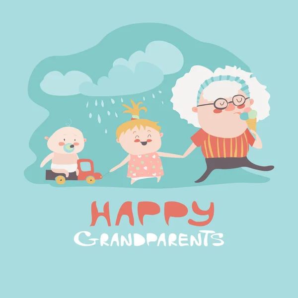 Happy grandmother with their grandchildren — Stock Vector