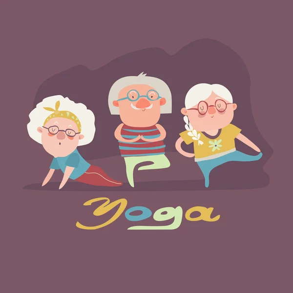 Senior people doing yoga exercise — Stock Vector