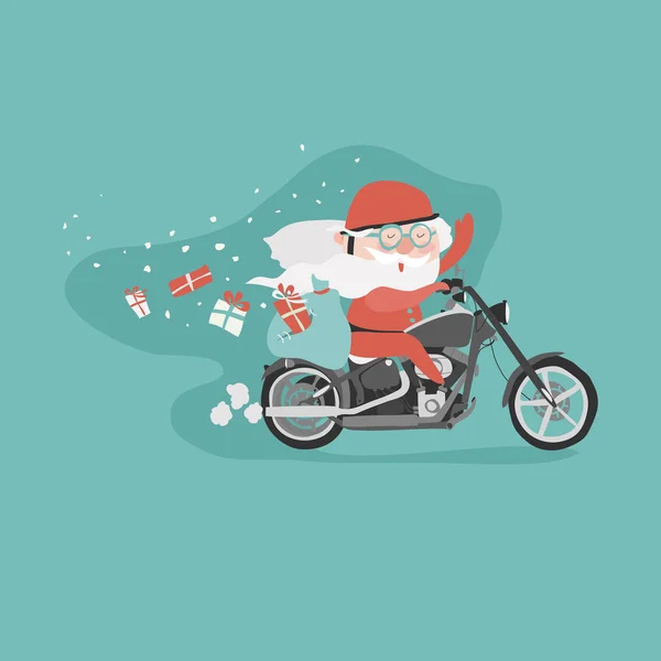 Santa på en motorcykel — Stock vektor