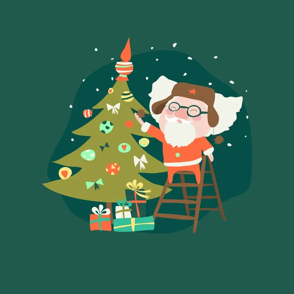 Santa Claus lucu dengan pohon Natal - Stok Vektor