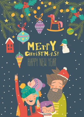 Mutlu çizgi film ailesi Noel 'i kutluyor. Merhaba kış.