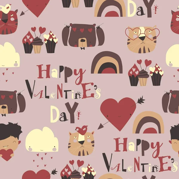 Seamless pattern with Valentines Day elements on white background — Stock Vector