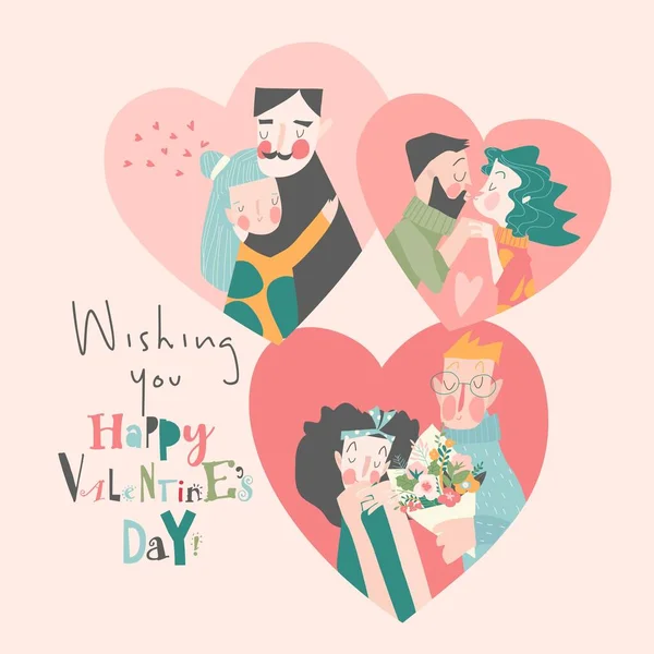 Set of Happy couples in love celebrating Valentines Day — Stock Vector