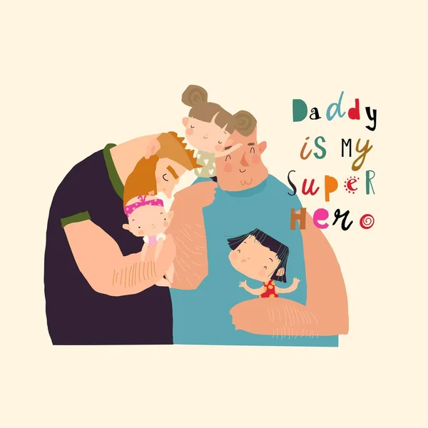 Tarjeta del día de los Padres felices. Padres con sus bebés — Vector de stock