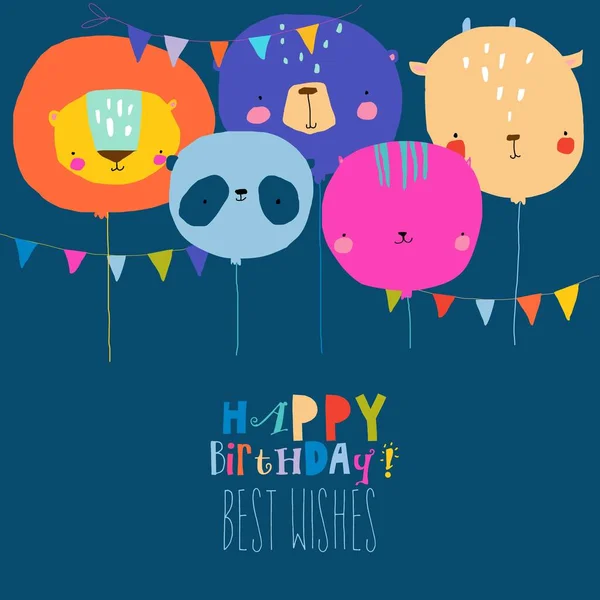 Открытка на день рождения с милыми воздушными шарами — стоковый вектор