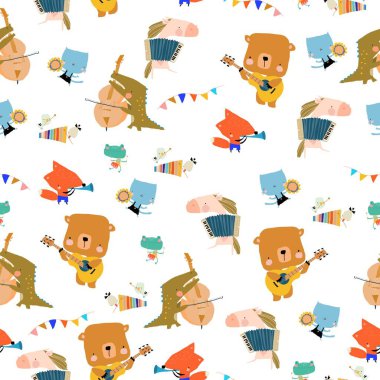 Müzik enstrümanları çalan Sevimli Hayvanlar ile Kusursuz Desen