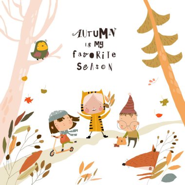Tatlı Çizgi Film Çocukları Sonbahar Ormanı 'nda eğleniyor.