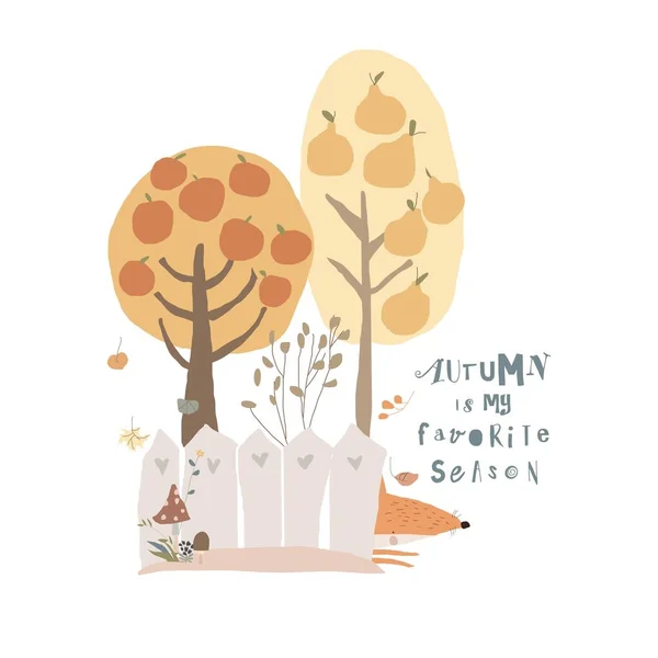 Bunte Herbstbäume mit Kleinem Fuchs — Stockvektor