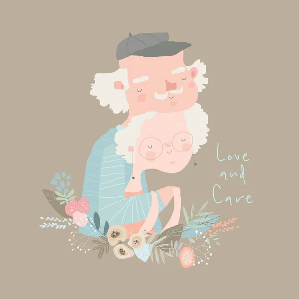 Leuke cartoon illustratie met grootouders in liefde — Stockvector