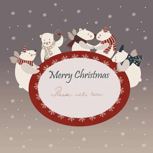 Милые белые медведи празднуют Рождество — стоковый вектор