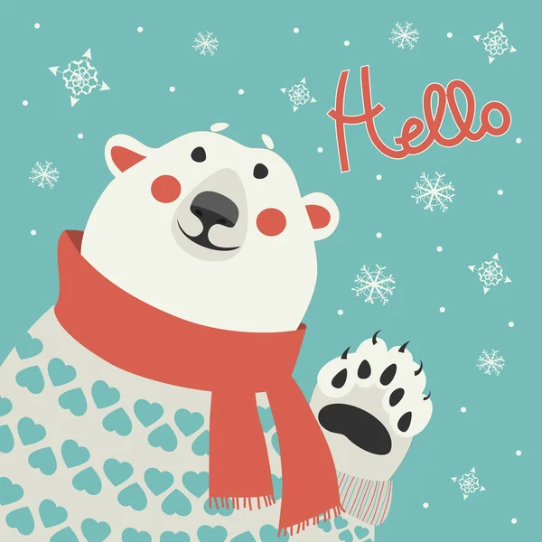 Oso polar dice hola — Vector de stock