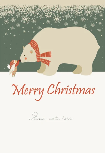 Kleiner Engel und Eisbär feiern Weihnachten — Stockvektor