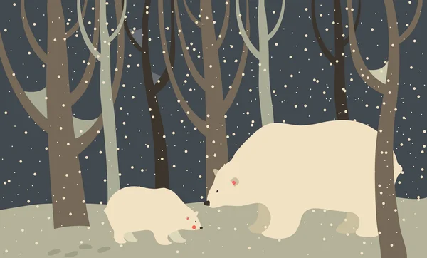 Urso polar e filhote na floresta — Vetor de Stock