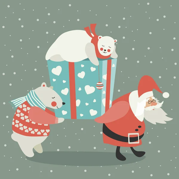 Santa y oso polar llevando un regalo — Archivo Imágenes Vectoriales