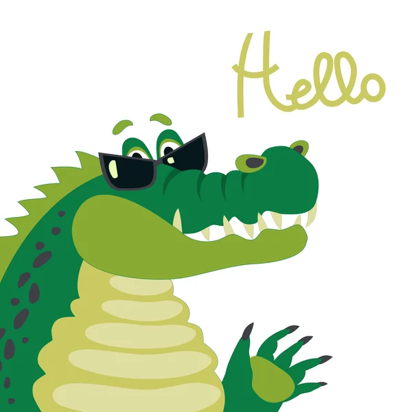 Cute crocodile says hello — Stock Vector