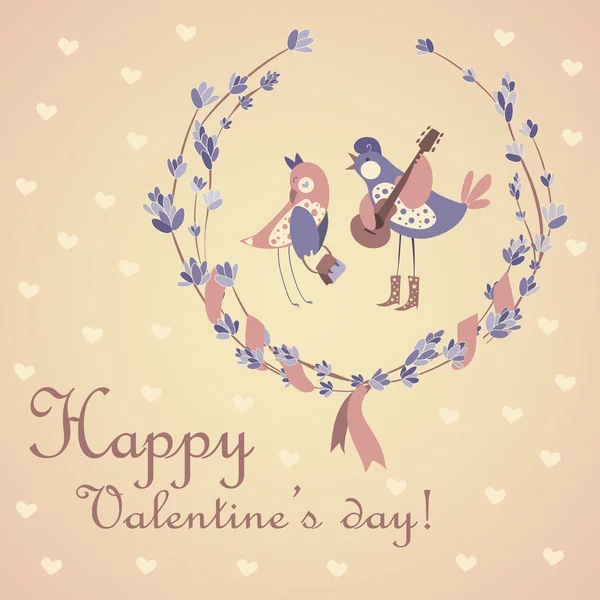 祝うバレンタインデーの鳥のかわいいペア — ストックベクタ