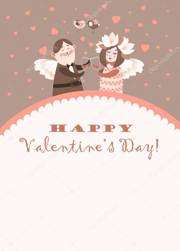 Cute angels celebrating Valentines Day