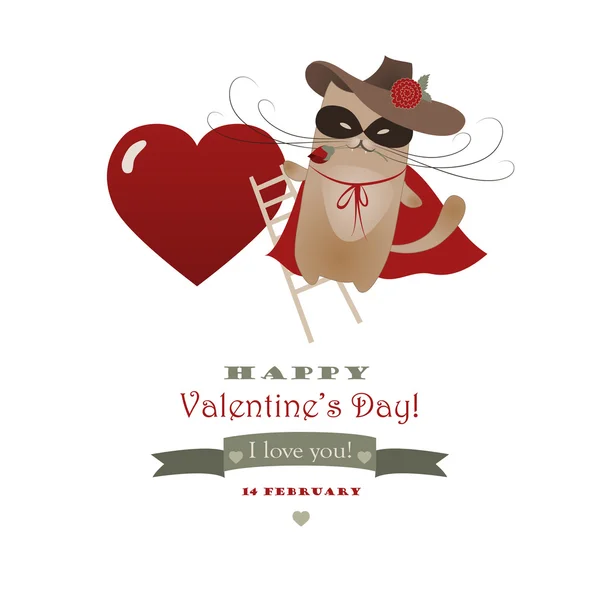 Gatto divertente Zorro Valentine — Vettoriale Stock