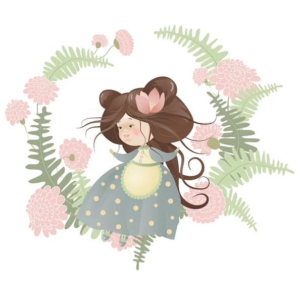 Cute girl in flower wreath — Stock Vector