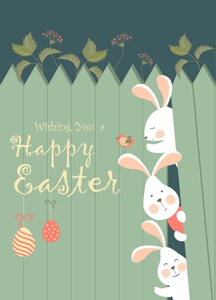 Easter bunnies and easter eggs — Stock Vector