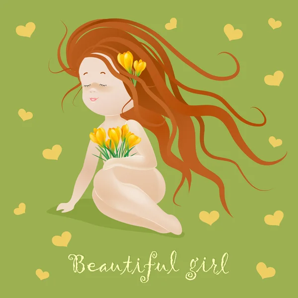 Schönes Mädchen mit Blumen — Stockvektor