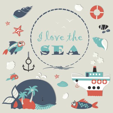 Sevimli deniz nesneleri koleksiyonu