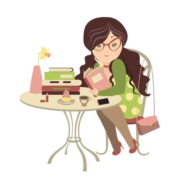 Chica leyendo un libro — Vector de stock