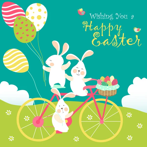 Easter bunnies and easter eggs — Stock Vector