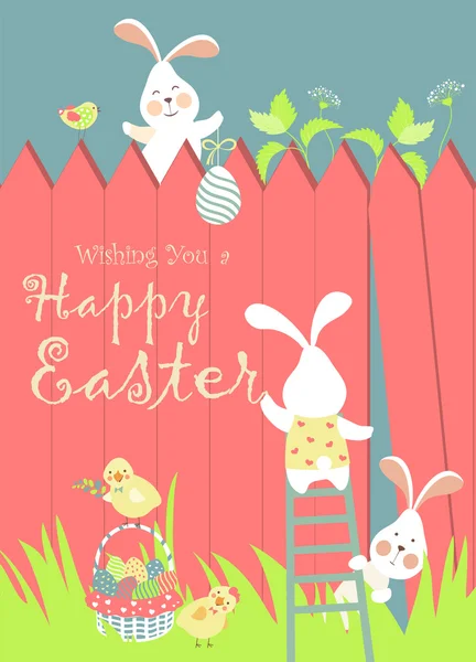 Easter bunnies and easter eggs — Stock Vector