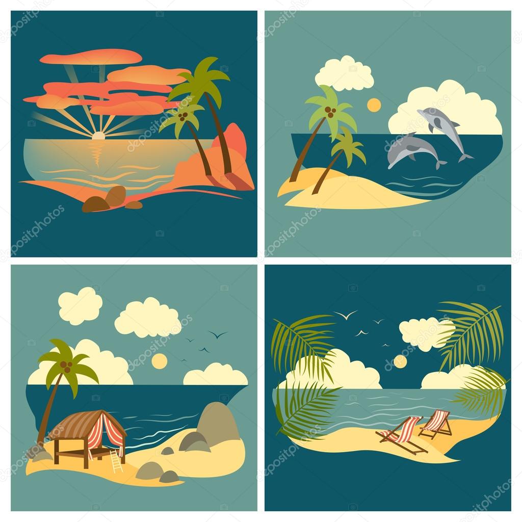 Sea landscape icons set