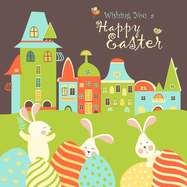 Paskalya tavşanları ve Paskalya yumurtaları — Stok Vektör