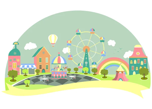 Amusement park in vlakke stijl — Stockvector